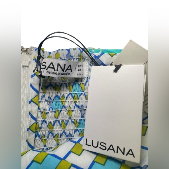 Lusana NWT Organic Cotton Strapless Mini Dress Size 4 Geometric Print - Picture 7 of 7